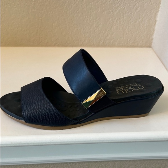 Malu Navy Blue Slide Sandals with Gold Accent - Picture 3 of 11